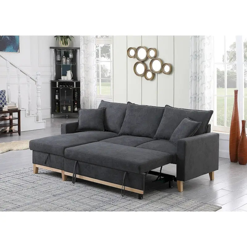 Wende-Schlafsofa mit Stauraum-Recamiere, Dunkelgrau