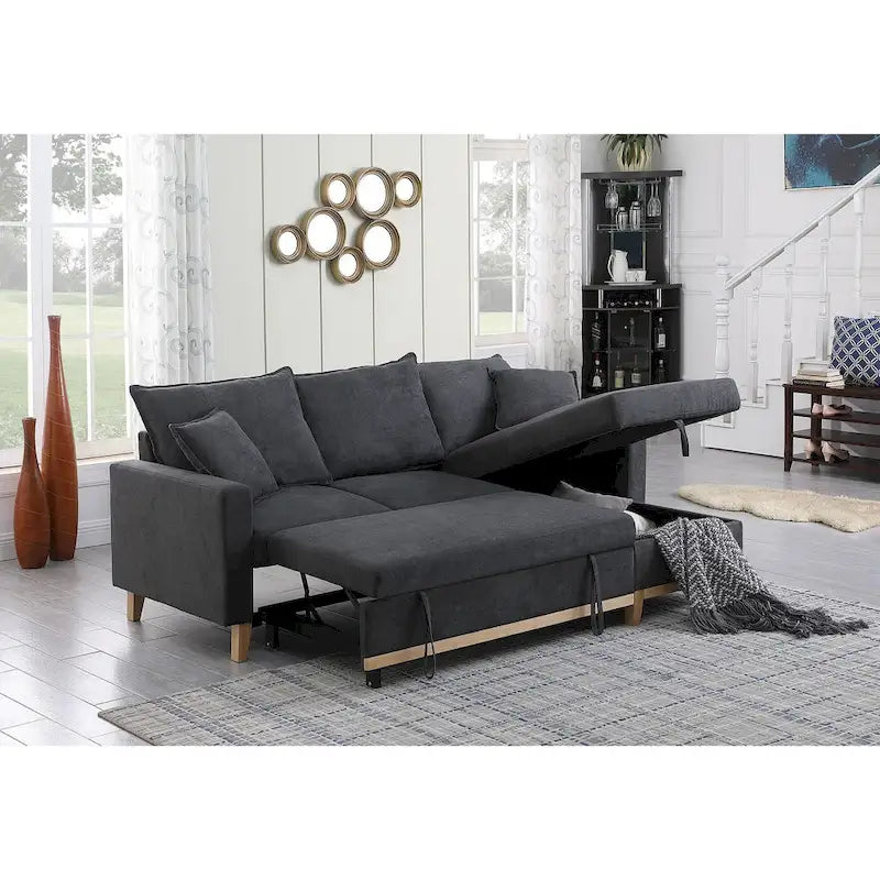 Wende-Schlafsofa mit Stauraum-Recamiere, Dunkelgrau