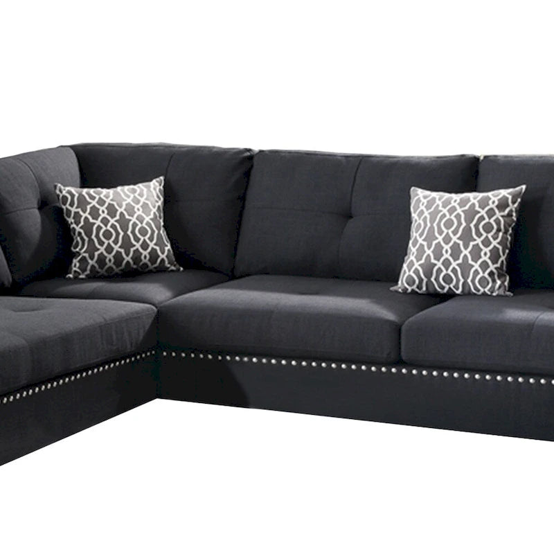 Polyfiber 3-teiliges Sektionssofa-Set mit Ottomane in Schwarz