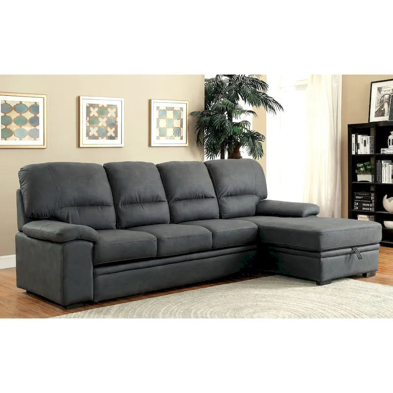 Werr modernes Schlafsofa mit Stauraum unter der Recamiere, Kunst-Nabuk, von Furniture of America
