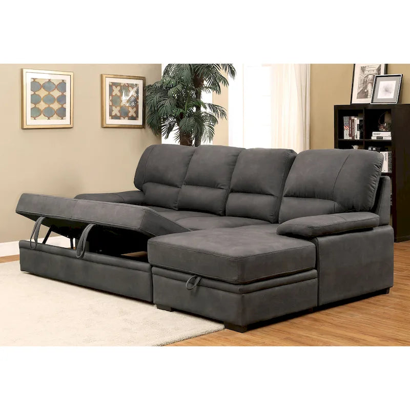 Werr modernes Schlafsofa mit Stauraum unter der Recamiere, Kunst-Nabuk, von Furniture of America