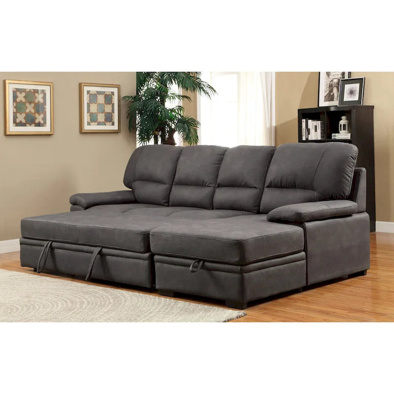 Werr modernes Schlafsofa mit Stauraum unter der Recamiere, Kunst-Nabuk, von Furniture of America
