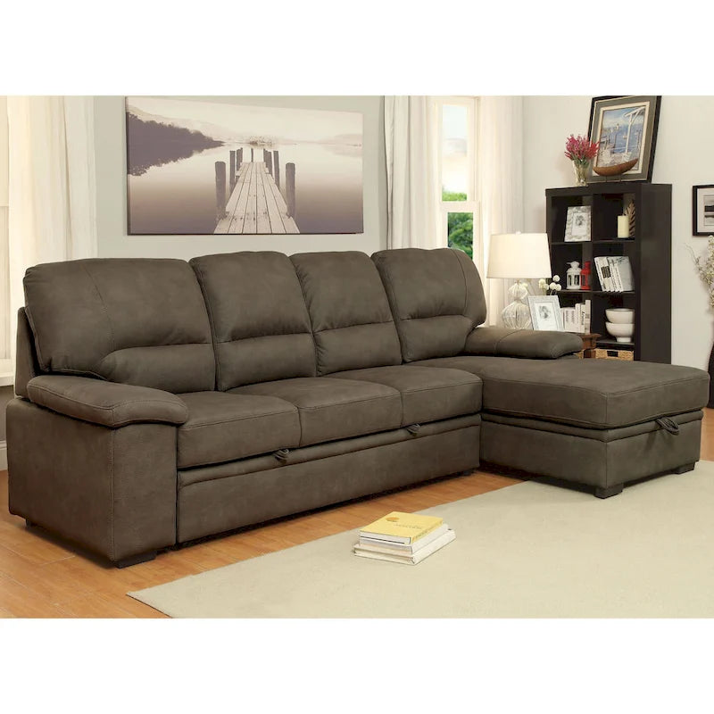 Werr modernes Schlafsofa mit Stauraum unter der Recamiere, Kunst-Nabuk, von Furniture of America