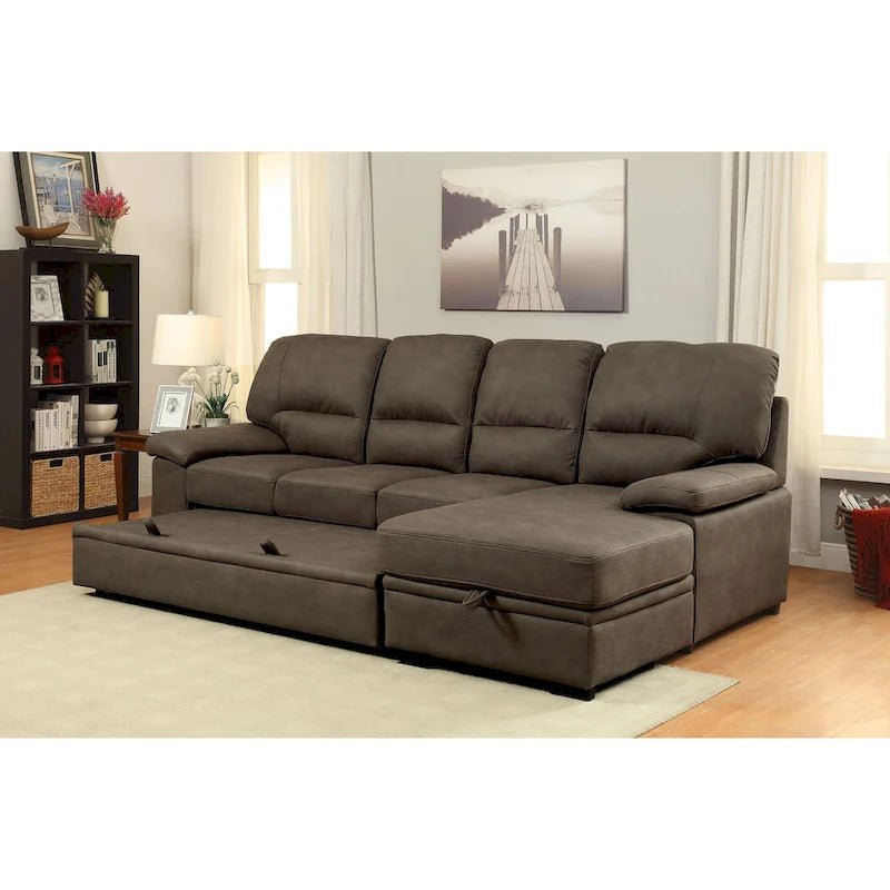 Werr modernes Schlafsofa mit Stauraum unter der Recamiere, Kunst-Nabuk, von Furniture of America