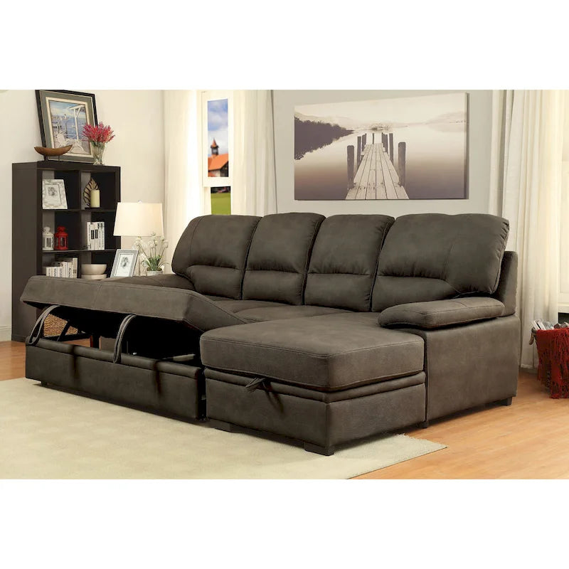 Werr modernes Schlafsofa mit Stauraum unter der Recamiere, Kunst-Nabuk, von Furniture of America