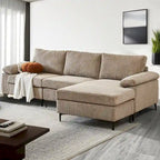 HOOOWOOO Wohnzimmer-Sofa mit breiter Armlehne, Kordstoff-Recamiere, umwandelbares Sofa mit Ottomanen