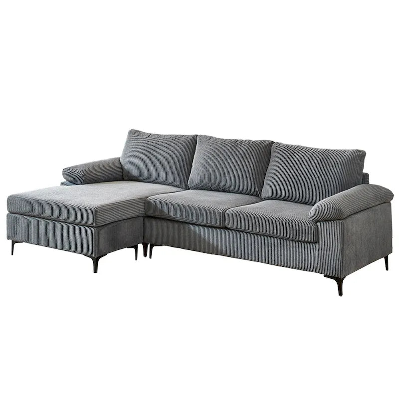 HOOOWOOO Wohnzimmer-Sofa mit breiter Armlehne, Kordstoff-Recamiere, umwandelbares Sofa mit Ottomanen