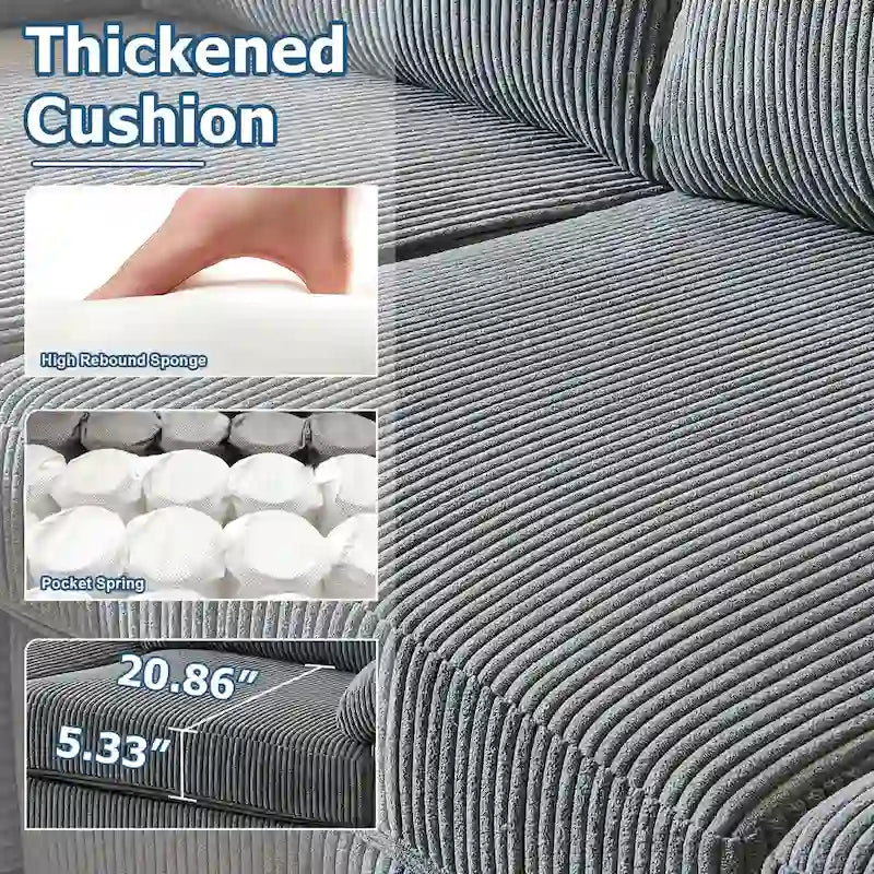 HOOOWOOO Wohnzimmer-Sofa mit breiter Armlehne, Kordstoff-Recamiere, umwandelbares Sofa mit Ottomanen