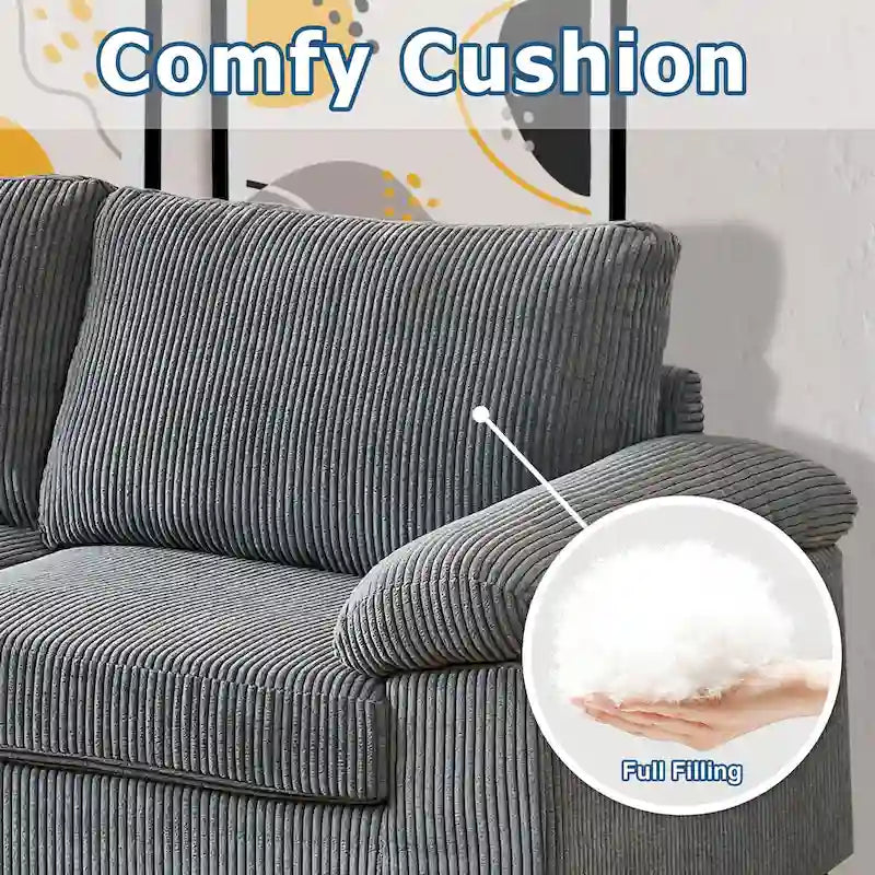 HOOOWOOO Wohnzimmer-Sofa mit breiter Armlehne, Kordstoff-Recamiere, umwandelbares Sofa mit Ottomanen