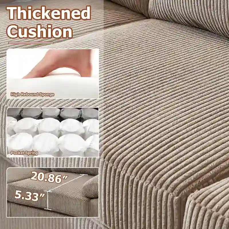 HOOOWOOO Wohnzimmer-Sofa mit breiter Armlehne, Kordstoff-Recamiere, umwandelbares Sofa mit Ottomanen