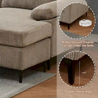 HOOOWOOO Wohnzimmer-Sofa mit breiter Armlehne, Kordstoff-Recamiere, umwandelbares Sofa mit Ottomanen