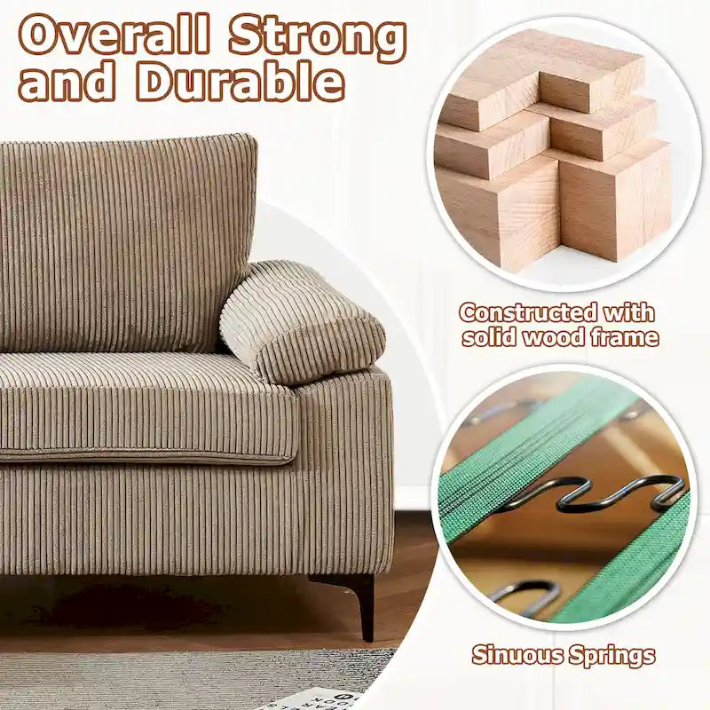 HOOOWOOO Wohnzimmer-Sofa mit breiter Armlehne, Kordstoff-Recamiere, umwandelbares Sofa mit Ottomanen