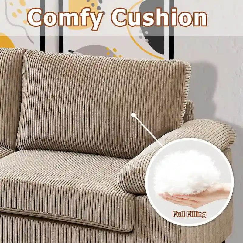 HOOOWOOO Wohnzimmer-Sofa mit breiter Armlehne, Kordstoff-Recamiere, umwandelbares Sofa mit Ottomanen