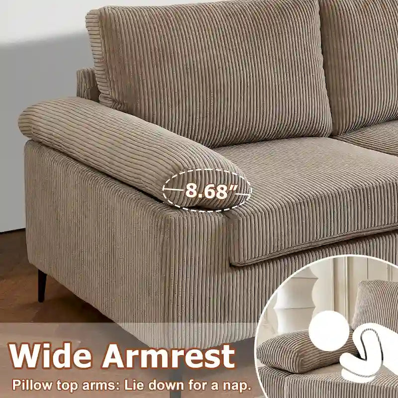 HOOOWOOO Wohnzimmer-Sofa mit breiter Armlehne, Kordstoff-Recamiere, umwandelbares Sofa mit Ottomanen