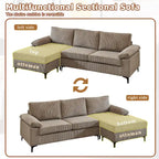 HOOOWOOO Wohnzimmer-Sofa mit breiter Armlehne, Kordstoff-Recamiere, umwandelbares Sofa mit Ottomanen