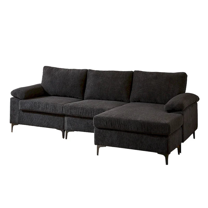 HOOOWOOO Wohnzimmer-Sofa mit breiter Armlehne, Kordstoff-Recamiere, umwandelbares Sofa mit Ottomanen