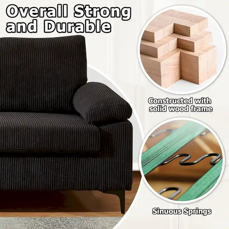 HOOOWOOO Wohnzimmer-Sofa mit breiter Armlehne, Kordstoff-Recamiere, umwandelbares Sofa mit Ottomanen