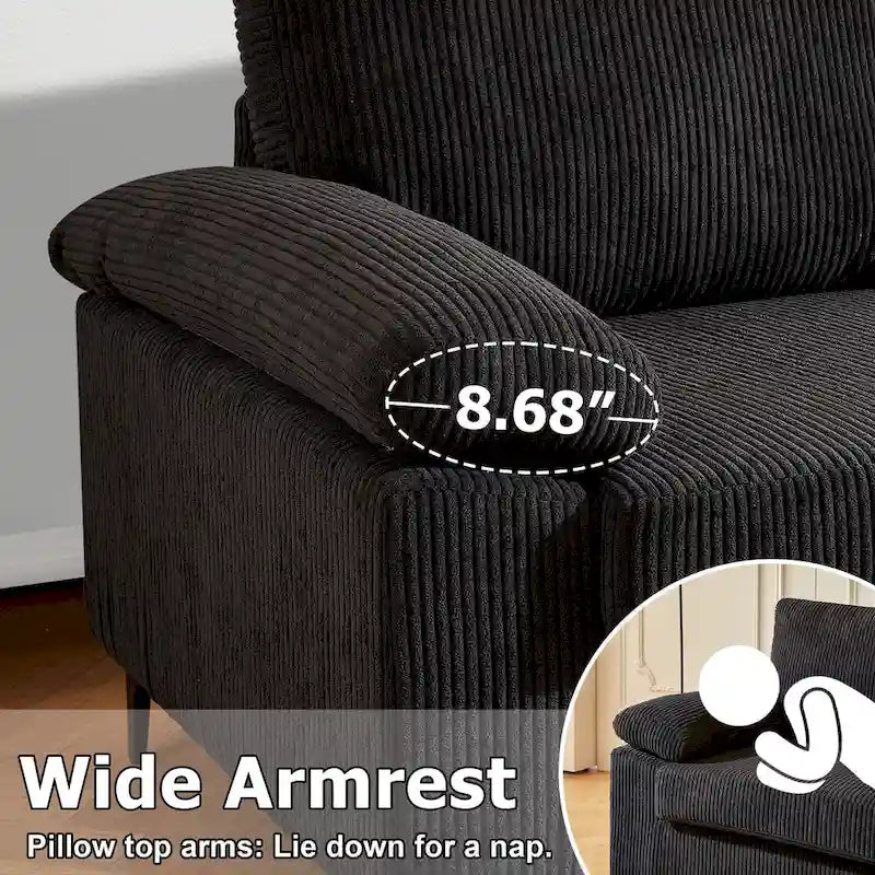 HOOOWOOO Wohnzimmer-Sofa mit breiter Armlehne, Kordstoff-Recamiere, umwandelbares Sofa mit Ottomanen