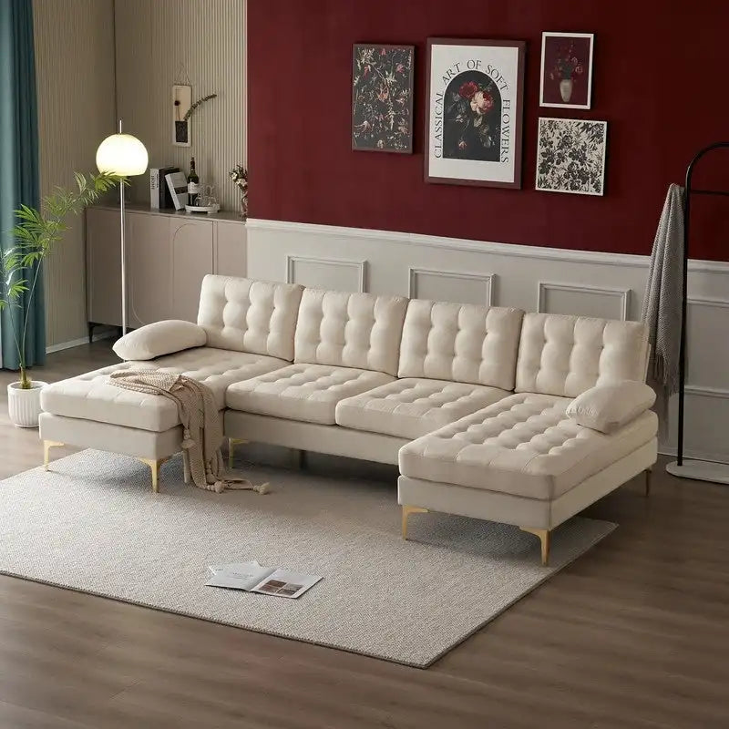 U-förmiges gepolstertes Armlehnen-Rückenlehnen-Sitzsofa in Beige