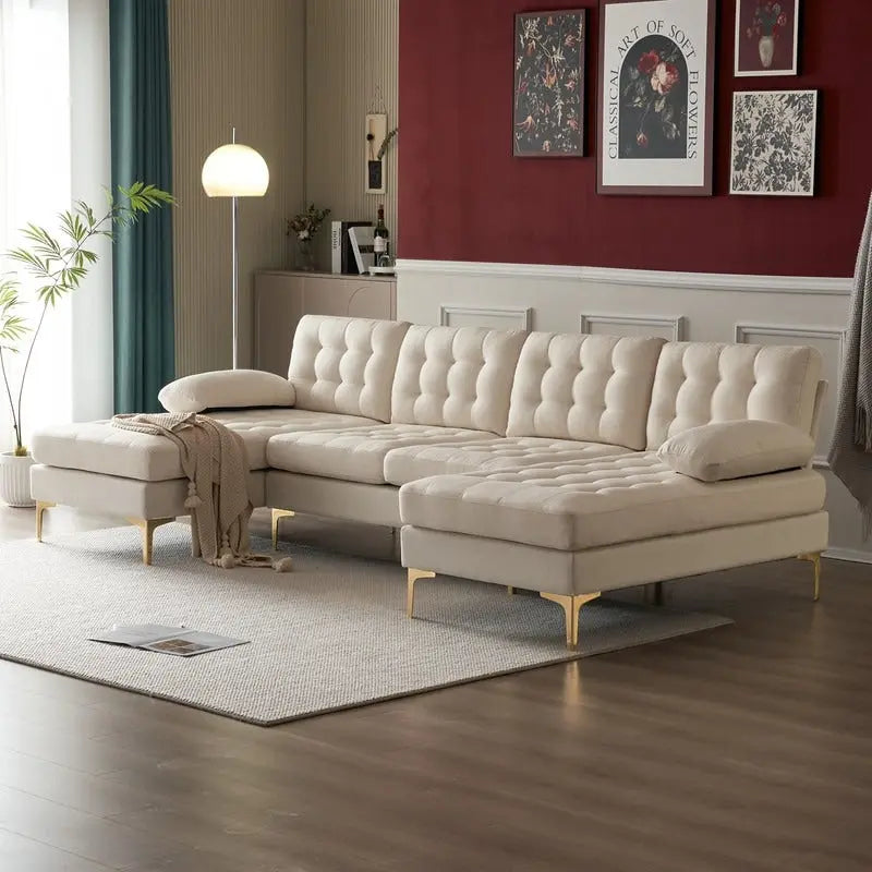 U-förmiges gepolstertes Armlehnen-Rückenlehnen-Sitzsofa in Beige