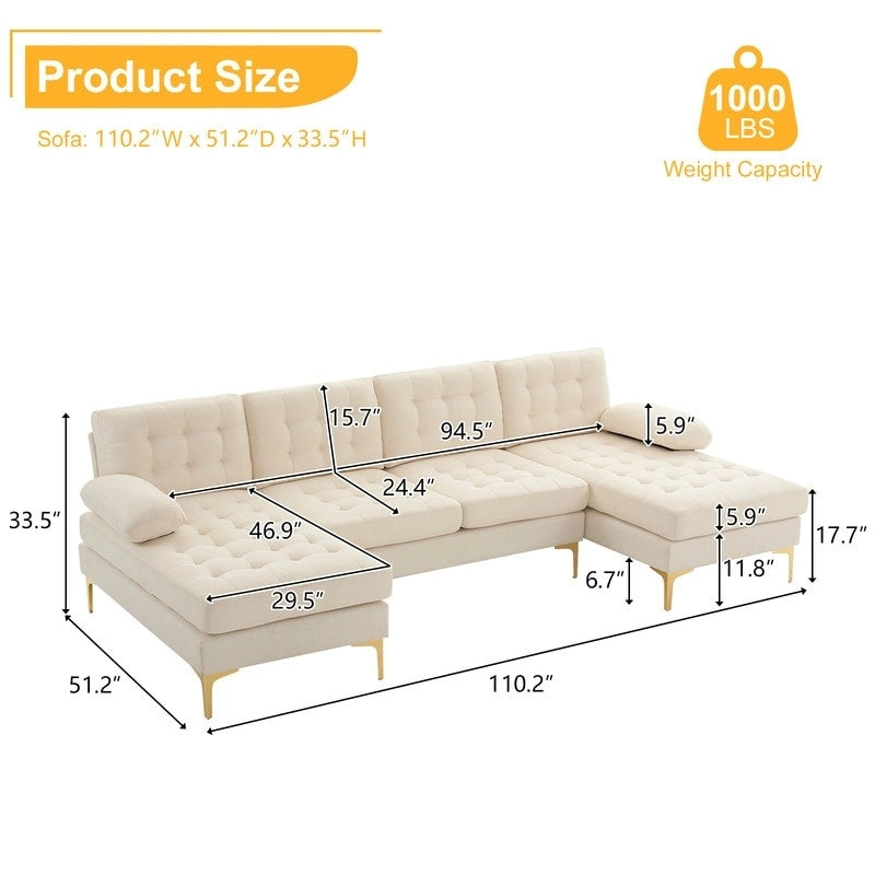 U-förmiges gepolstertes Armlehnen-Rückenlehnen-Sitzsofa in Beige