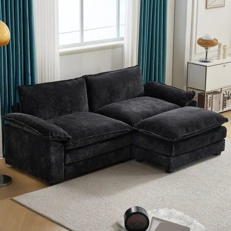 217*141*85 Chenille Zweisitzer mit Fußhocker Doppel-Sitzsack Indoor Doppelsitzer-Sofa - 2+1