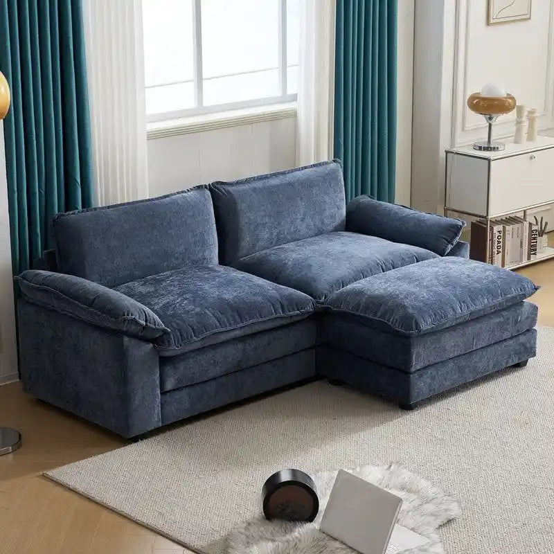 217*141*85 Chenille Zweisitzer mit Fußhocker Doppel-Sitzsack Indoor Doppelsitzer-Sofa - 2+1