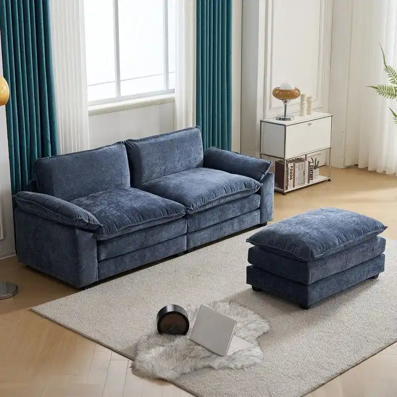 217*141*85 Chenille Zweisitzer mit Fußhocker Doppel-Sitzsack Indoor Doppelsitzer-Sofa - 2+1