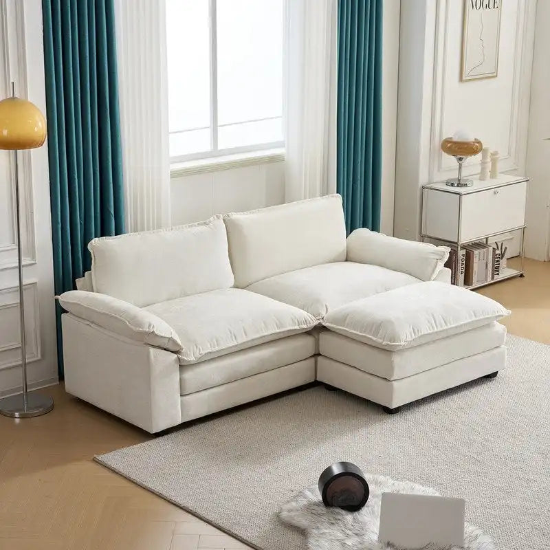 217*141*85 Chenille Zweisitzer mit Fußhocker Doppel-Sitzsack Indoor Doppelsitzer-Sofa - 2+1