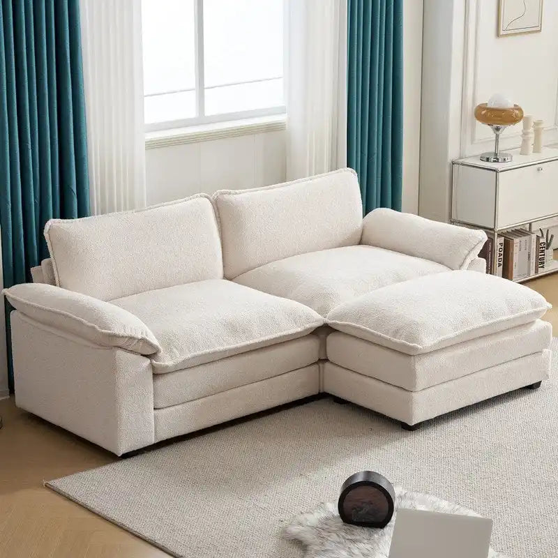 217*141*85 Chenille Zweisitzer mit Fußhocker Doppel-Sitzsack Indoor Doppelsitzer-Sofa - 2+1