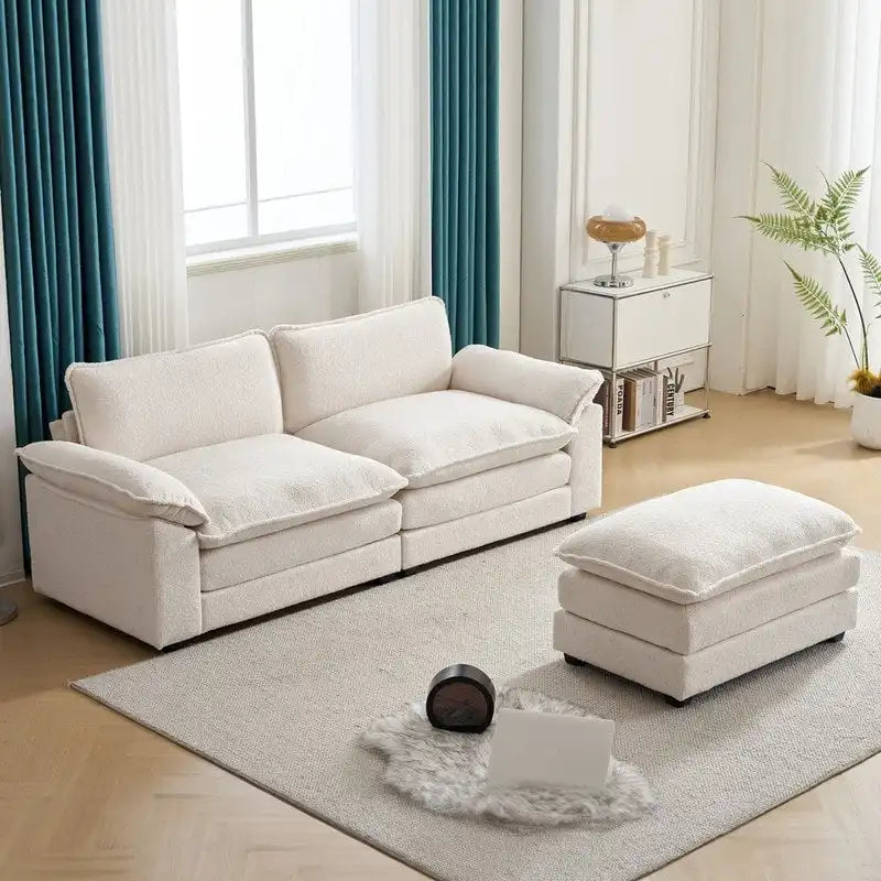 217*141*85 Chenille Zweisitzer mit Fußhocker Doppel-Sitzsack Indoor Doppelsitzer-Sofa - 2+1