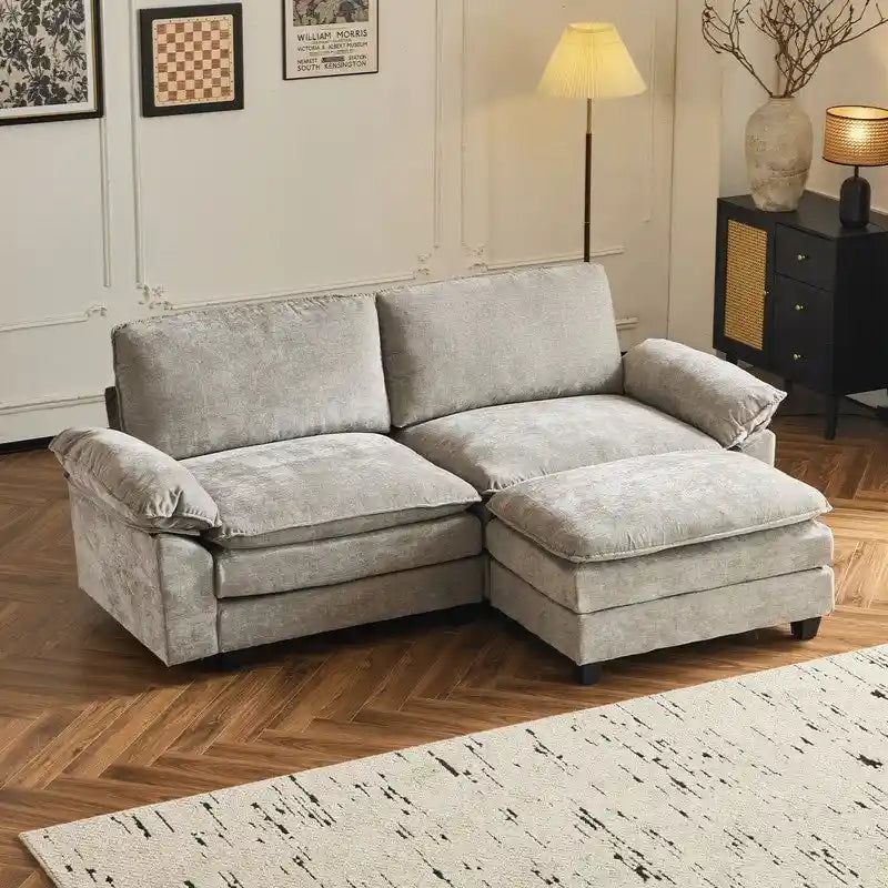 217*141*85 Chenille Zweisitzer mit Fußhocker Doppel-Sitzsack Indoor Doppelsitzer-Sofa - 2+1