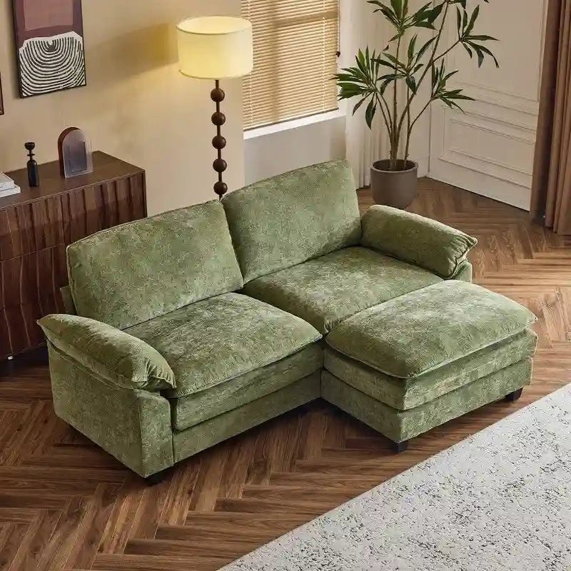 217*141*85 Chenille Zweisitzer mit Fußhocker Doppel-Sitzsack Indoor Doppelsitzer-Sofa - 2+1