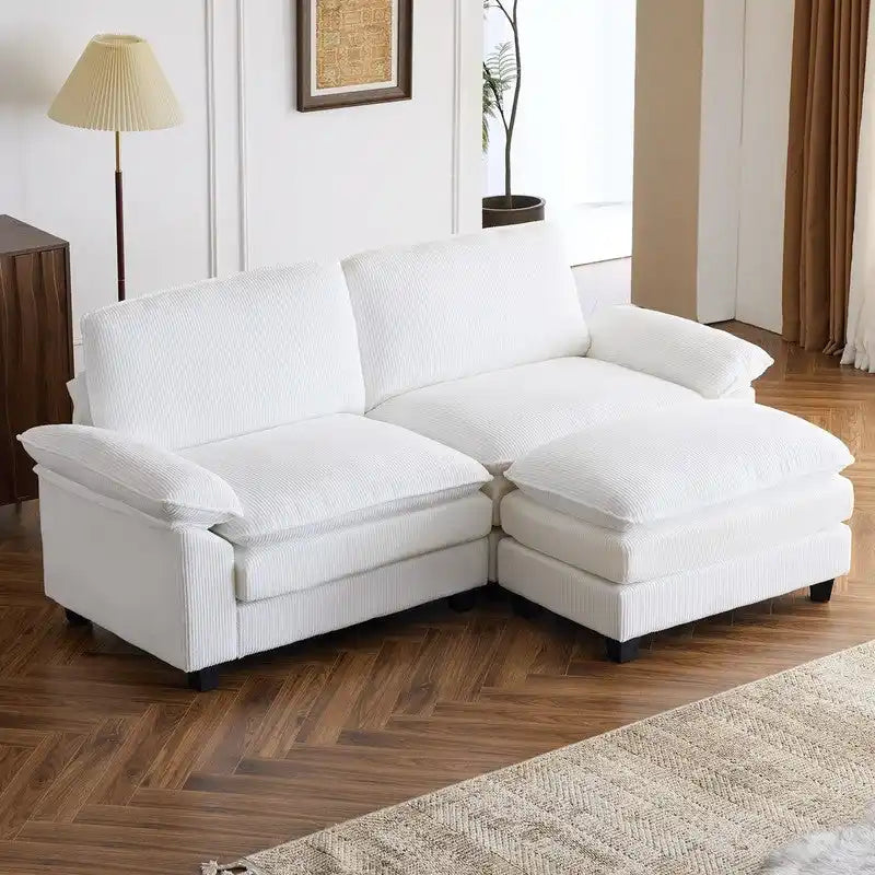 217*141*85 Chenille Zweisitzer mit Fußhocker Doppel-Sitzsack Indoor Doppelsitzer-Sofa - 2+1