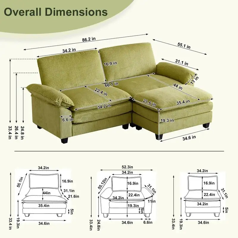 217*141*85 Chenille Zweisitzer mit Fußhocker Doppel-Sitzsack Indoor Doppelsitzer-Sofa - 2+1