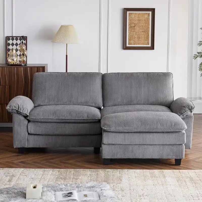 217*141*85 Chenille Zweisitzer mit Fußhocker Doppel-Sitzsack Indoor Doppelsitzer-Sofa - 2+1