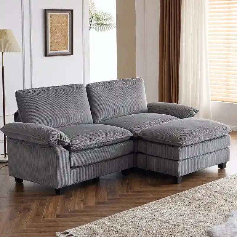217*141*85 Chenille Zweisitzer mit Fußhocker Doppel-Sitzsack Indoor Doppelsitzer-Sofa - 2+1
