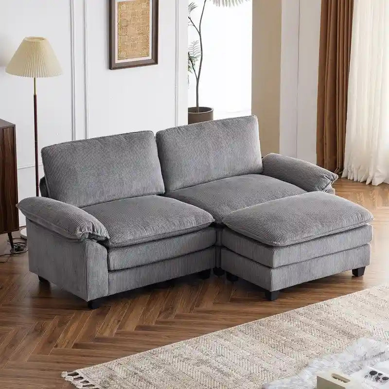 217*141*85 Chenille Zweisitzer mit Fußhocker Doppel-Sitzsack Indoor Doppelsitzer-Sofa - 2+1