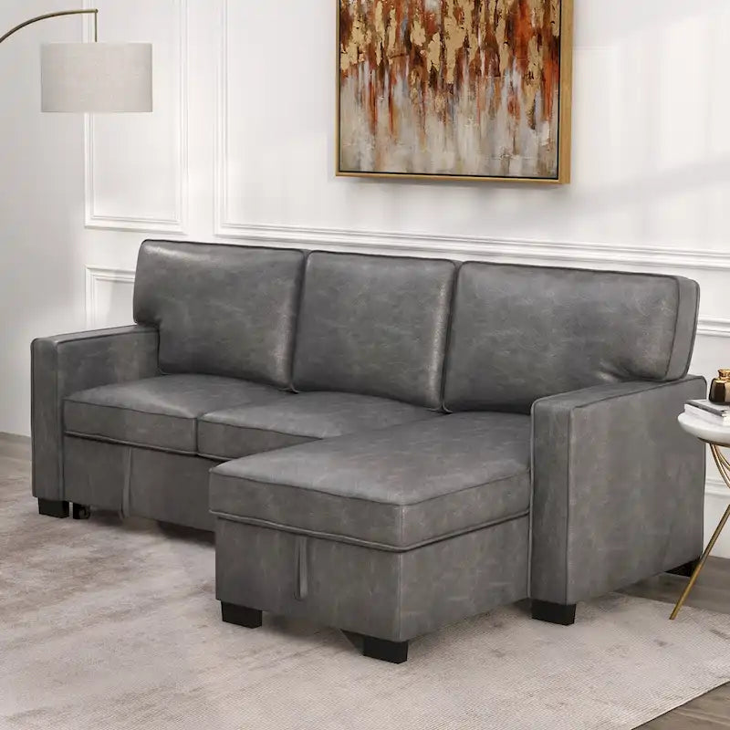 Schlafsofa Futonbett mit USB-Anschlüssen und Getränkehaltern, Sektionalsofa mit Stauraum-Recamiere