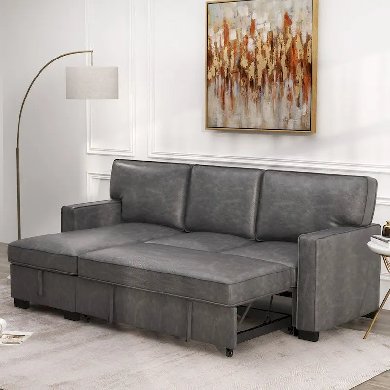 Schlafsofa Futonbett mit USB-Anschlüssen und Getränkehaltern, Sektionalsofa mit Stauraum-Recamiere