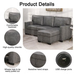 Schlafsofa Futonbett mit USB-Anschlüssen und Getränkehaltern, Sektionalsofa mit Stauraum-Recamiere