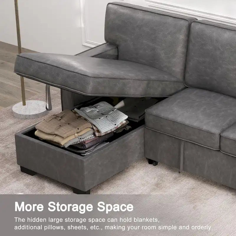 Schlafsofa Futonbett mit USB-Anschlüssen und Getränkehaltern, Sektionalsofa mit Stauraum-Recamiere