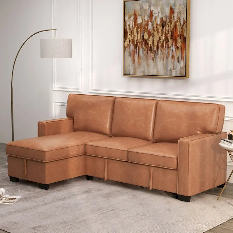Schlafsofa Futonbett mit USB-Anschlüssen und Getränkehaltern, Sektionalsofa mit Stauraum-Recamiere