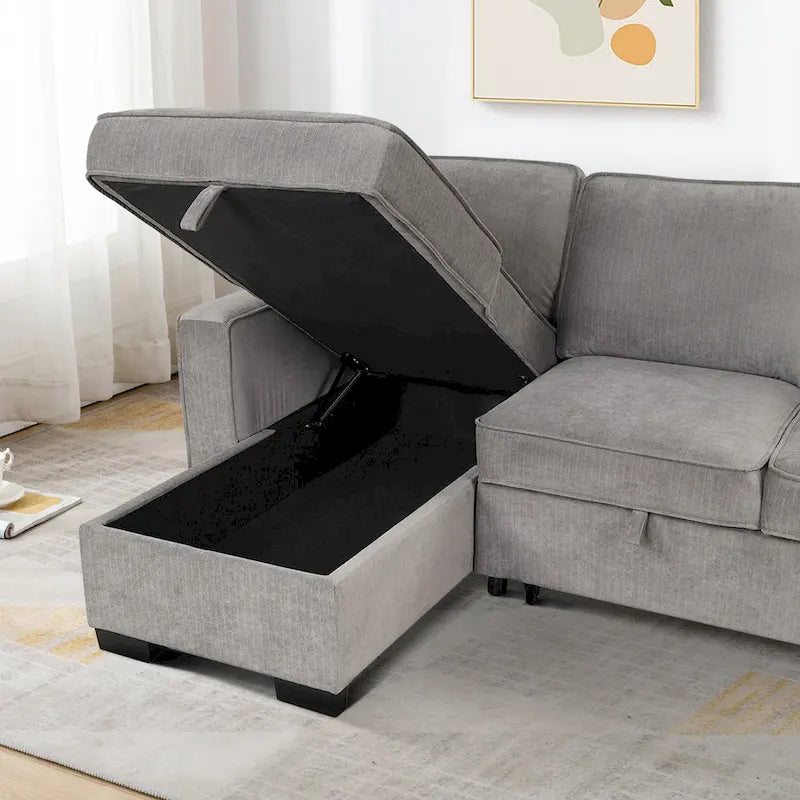 Schlafsofa Futonbett mit USB-Anschlüssen und Getränkehaltern, Sektionalsofa mit Stauraum-Recamiere