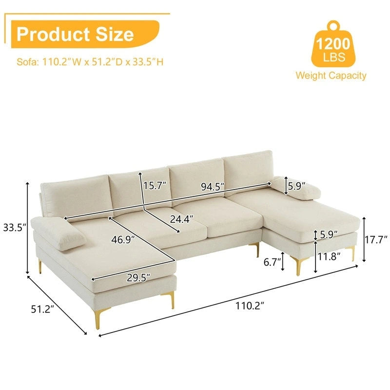 U-förmiges modulares Sofa für 4 Personen für den Innenbereich