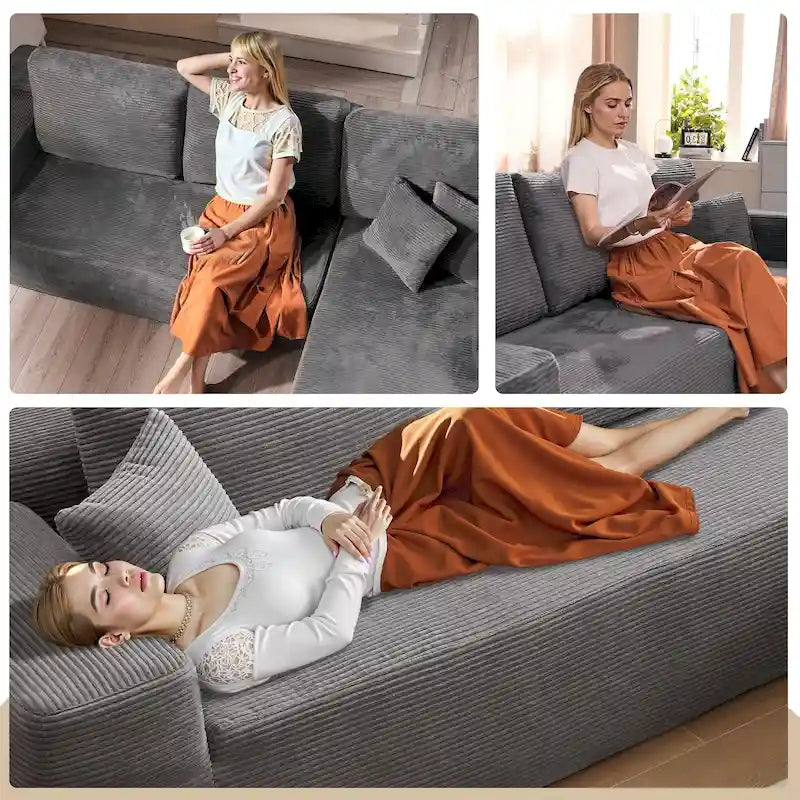 HOOOWOOO Modernes, minimalistisches Ecksofa, modulares Cord-Sofa für das Wohnzimmer