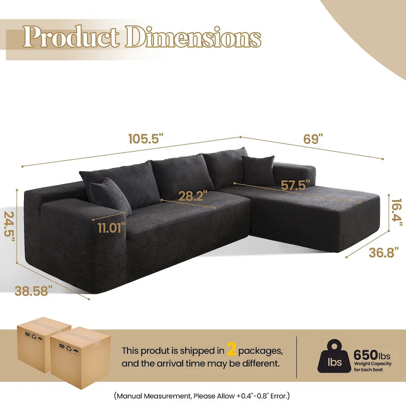 HOOOWOOO Modernes, minimalistisches Ecksofa, modulares Cord-Sofa für das Wohnzimmer