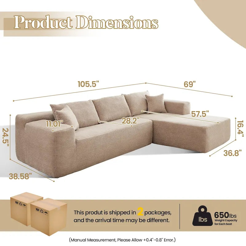 HOOOWOOO Modernes, minimalistisches Ecksofa, modulares Cord-Sofa für das Wohnzimmer