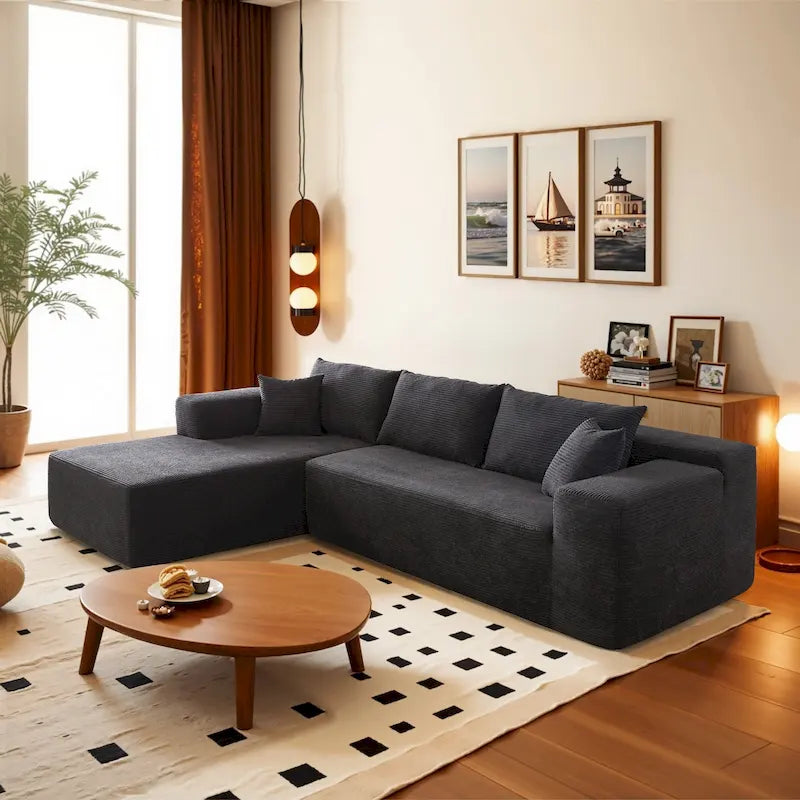 HOOOWOOO Modernes L-förmiges Ecksofa mit Kordbezug und Kissen