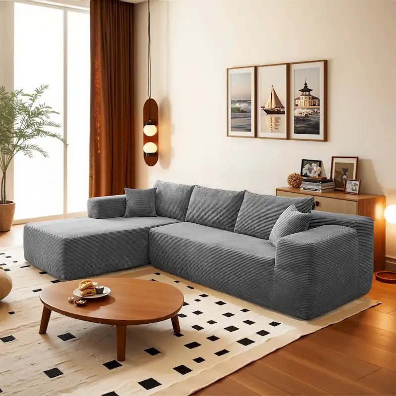 HOOOWOOO Modernes L-förmiges Ecksofa mit Kordbezug und Kissen